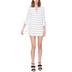 C/MEO Collective Women's SZ S V-Neck Ruffled Sleeve Spelt Out Shift Dress White